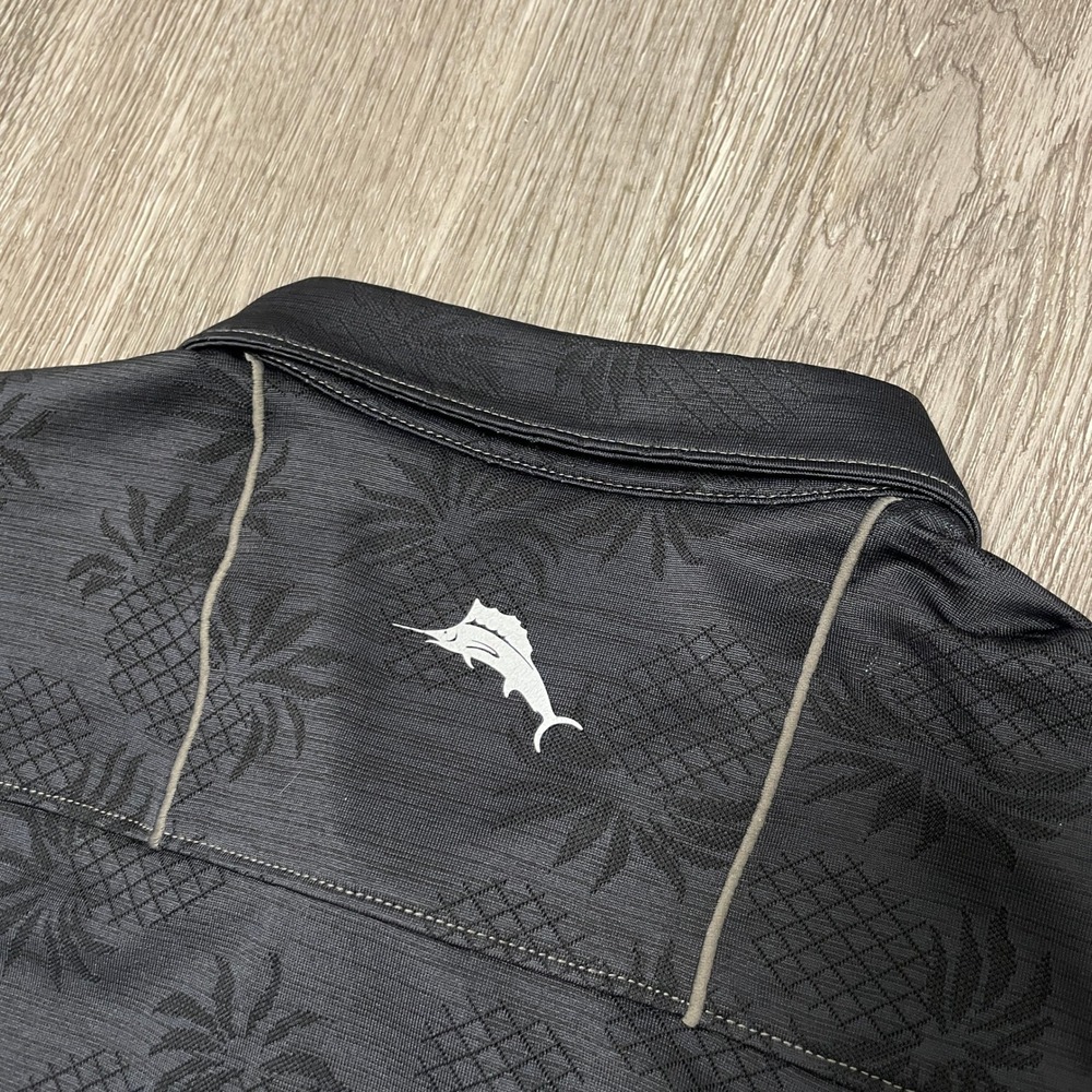Tommy Bahama Polo Shirt Mens Large Black IslandZone Pineapple Print Short Sleeve - Picture 4 of 6